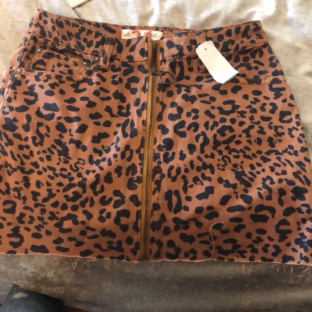 Cheetah print free people denim skirt